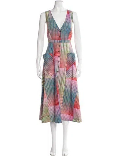 Pre-owned Saloni Printed Long Dress In Pink
