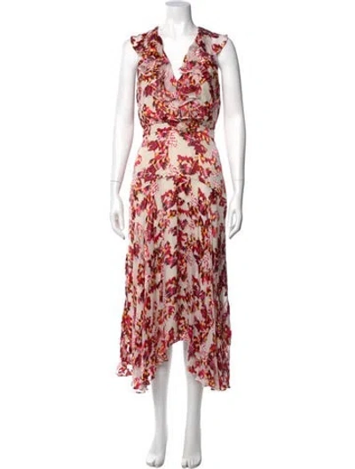 Pre-owned Saloni Printed Long Dress In Red