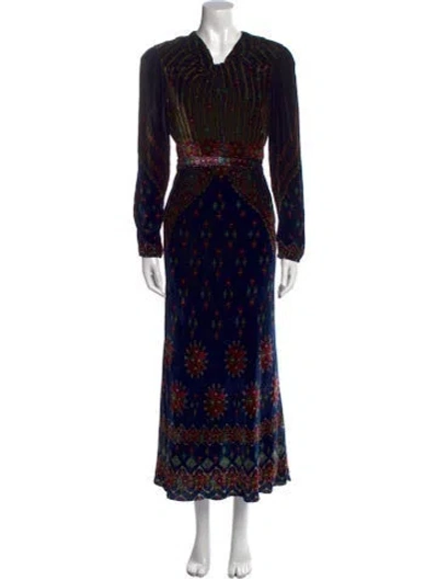 Pre-owned Saloni Printed Long Dress W/ Tags In Black