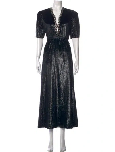 Pre-owned Saloni Printed Long Dress W/ Tags In Black