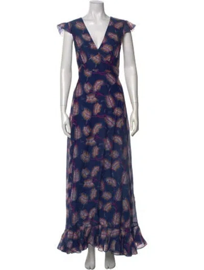 Pre-owned Saloni Printed Long Dress W/ Tags In Blue