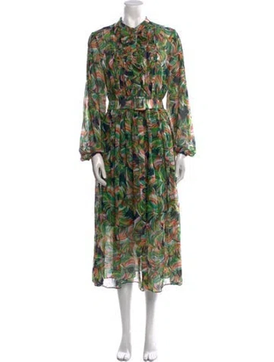 Pre-owned Saloni Printed Long Dress W/ Tags In Green