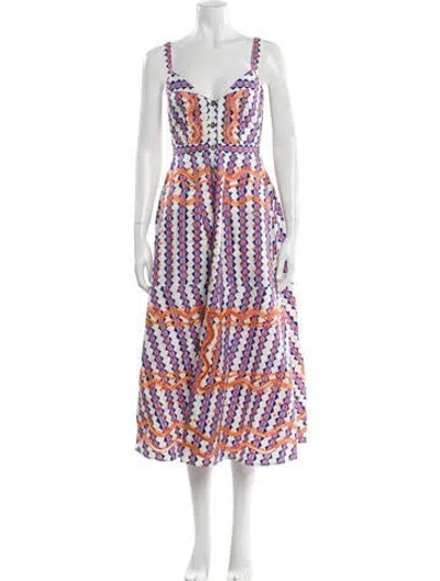 Pre-owned Saloni Printed Long Dress W/ Tags In White