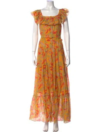Pre-owned Saloni Printed Long Dress In Yellow