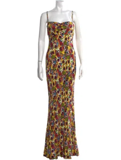 Pre-owned Saloni Printed Long Dress In Yellow
