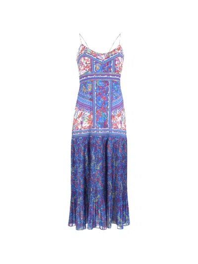 Pre-owned Saloni Printed Midi Dress In Blue