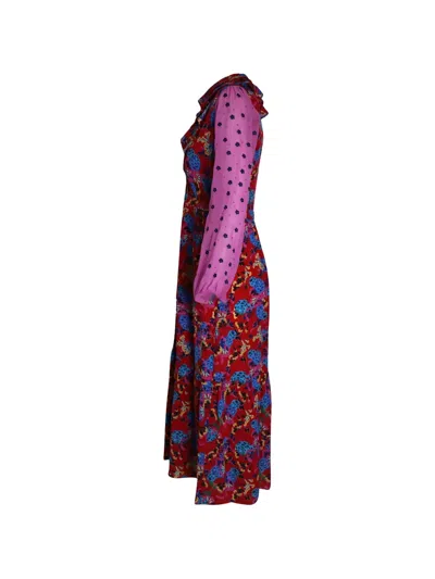 Pre-owned Saloni Printed Midi Dress In Red