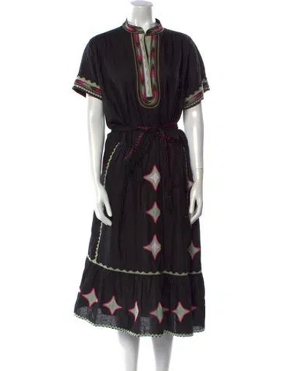 Pre-owned Saloni Printed Midi Length Dress In Black
