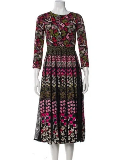 Pre-owned Saloni Printed Midi Length Dress In Black