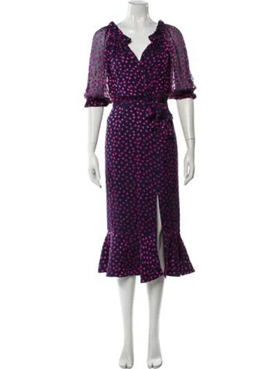 Pre-owned Saloni Printed Midi Length Dress In Blue