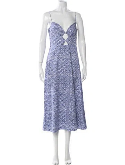 Pre-owned Saloni Printed Midi Length Dress In Blue