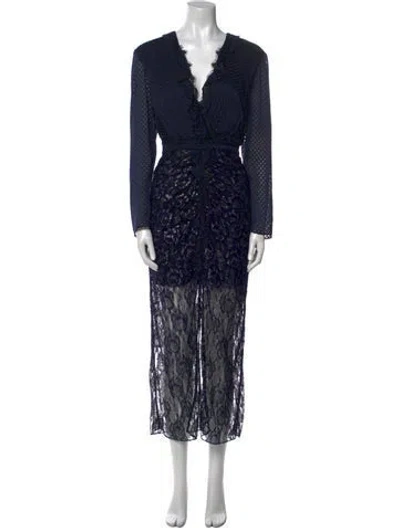 Pre-owned Saloni Printed Midi Length Dress In Blue