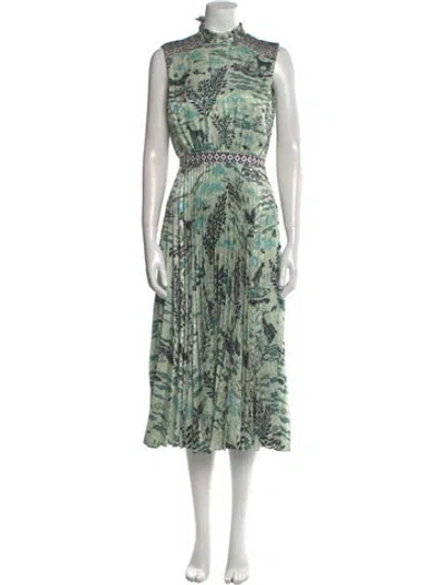 Pre-owned Saloni Printed Midi Length Dress In Green