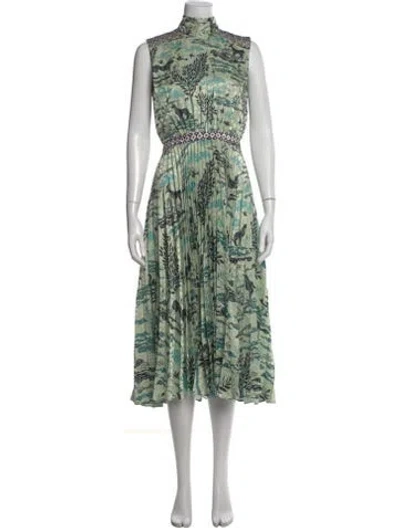 Pre-owned Saloni Printed Midi Length Dress In Green