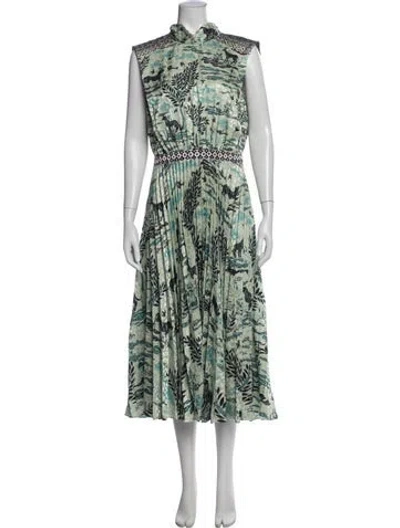 Pre-owned Saloni Printed Midi Length Dress In Green
