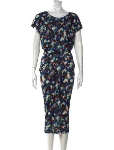Pre-owned Saloni Printed Midi Length Dress In Multi