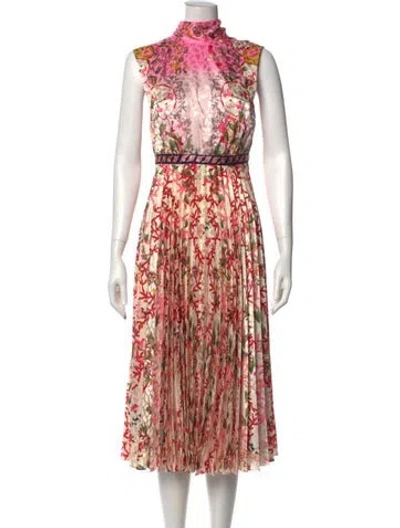 Pre-owned Saloni Printed Midi Length Dress In Neutral