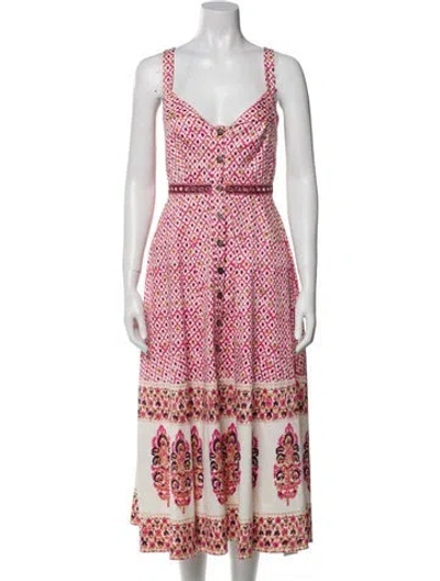 Pre-owned Saloni Printed Midi Length Dress In Pink