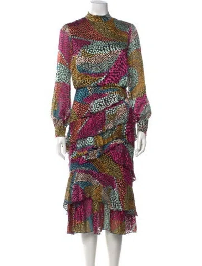 Pre-owned Saloni Printed Midi Length Dress In Pink