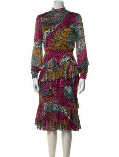 Pre-owned Saloni Printed Midi Length Dress In Pink
