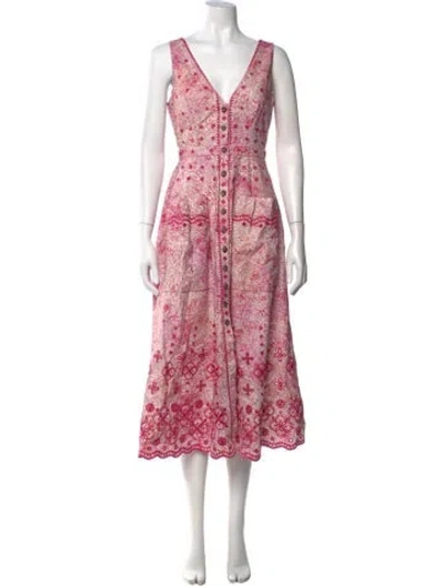 Pre-owned Saloni Printed Midi Length Dress In Pink