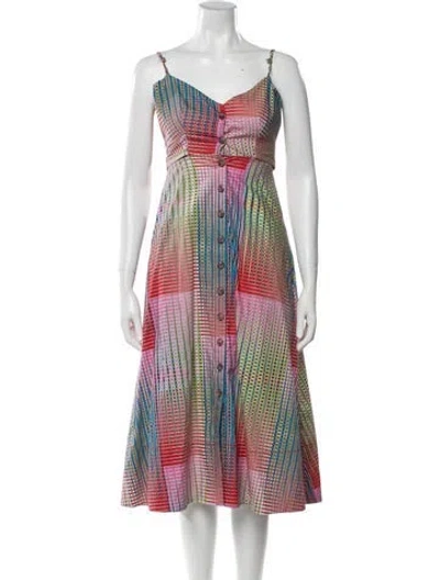 Pre-owned Saloni Printed Midi Length Dress In Red