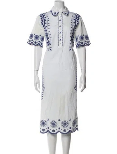 Pre-owned Saloni Printed Midi Length Dress In White