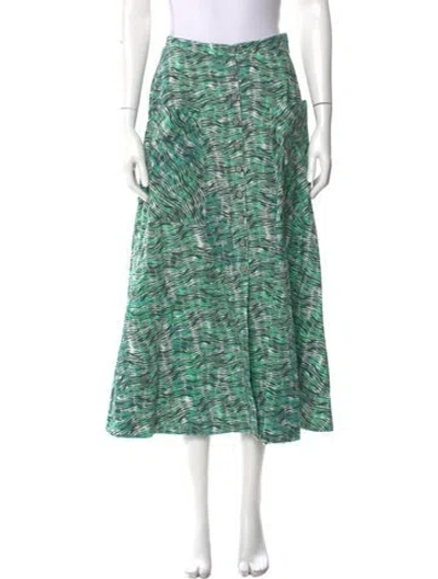 Pre-owned Saloni Printed Midi Length Skirt In Green