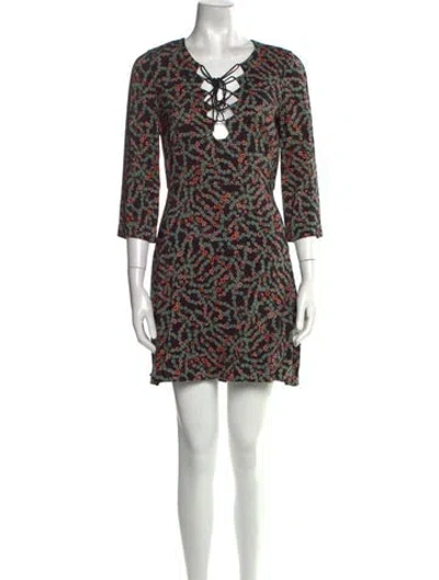 Pre-owned Saloni Printed Mini Dress In Black