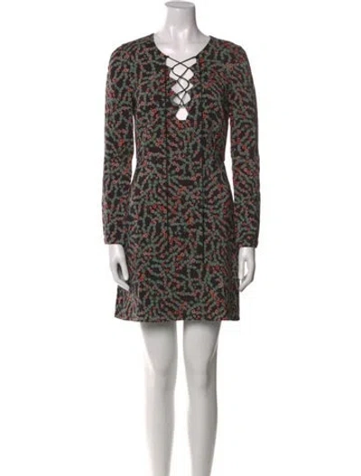 Pre-owned Saloni Printed Mini Dress In Black