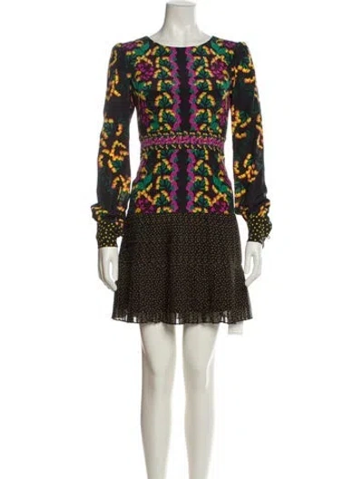 Pre-owned Saloni Printed Mini Dress In Black