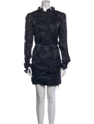 Pre-owned Saloni Printed Mini Dress In Black