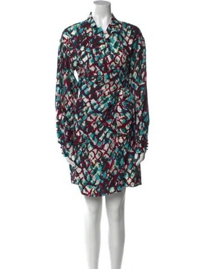 Pre-owned Saloni Printed Mini Dress In Blue