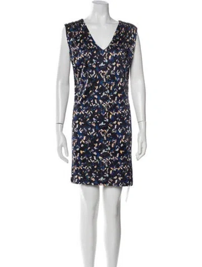 Pre-owned Saloni Printed Mini Dress In Blue