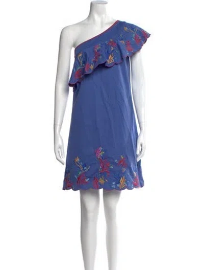 Pre-owned Saloni Printed Mini Dress In Blue