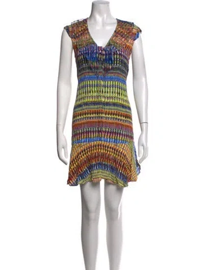Pre-owned Saloni Printed Mini Dress In Blue