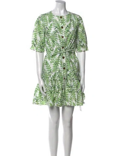 Pre-owned Saloni Printed Mini Dress In Green