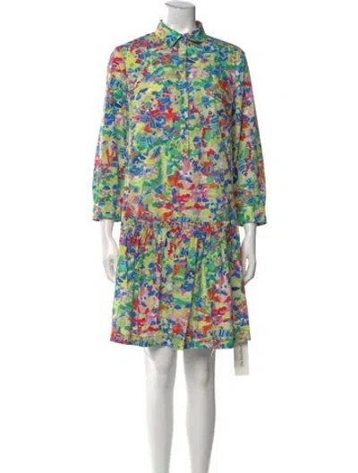 Pre-owned Saloni Printed Mini Dress In Green
