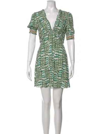 Pre-owned Saloni Printed Mini Dress In Green