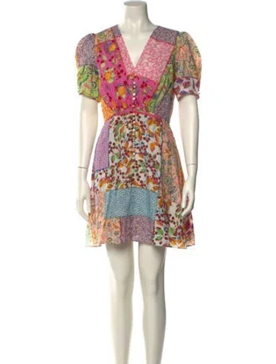 Pre-owned Saloni Printed Mini Dress In Multi