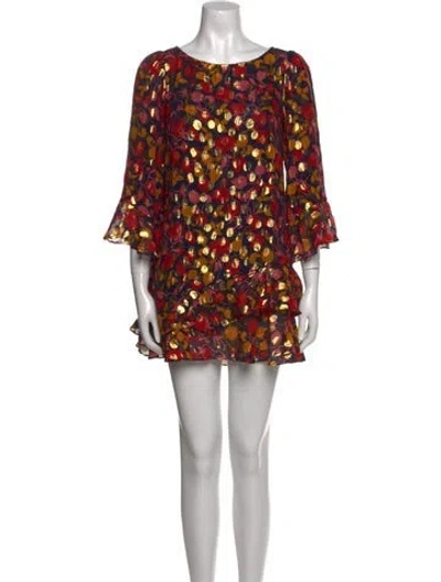 Pre-owned Saloni Printed Mini Dress In Red