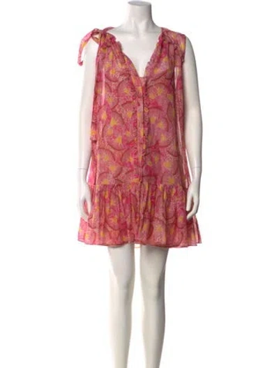 Pre-owned Saloni Printed Mini Dress In Red