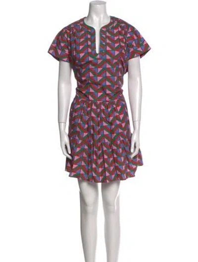 Pre-owned Saloni Printed Mini Dress In Red