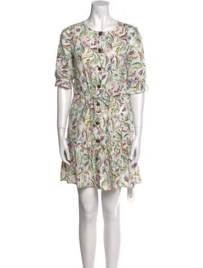 Pre-owned Saloni Printed Mini Dress In White