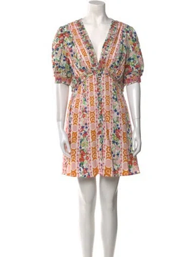 Pre-owned Saloni Printed Mini Dress In White