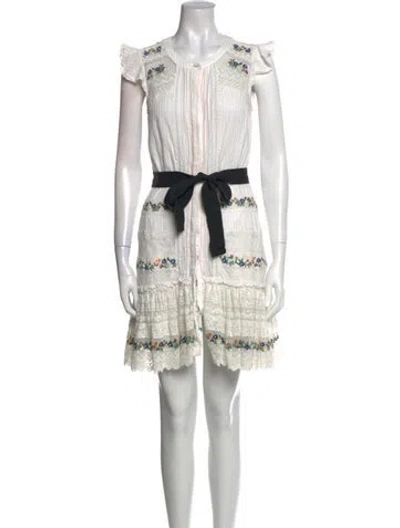 Pre-owned Saloni Printed Mini Dress In White