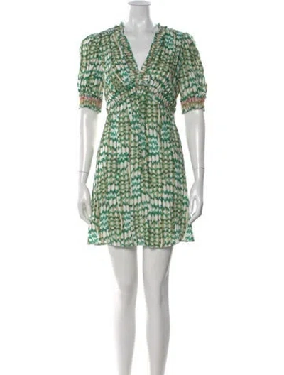 Pre-owned Saloni Printed Mini Dress In White
