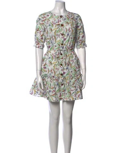 Pre-owned Saloni Printed Mini Dress In White
