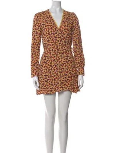 Pre-owned Saloni Printed Mini Dress In Yellow