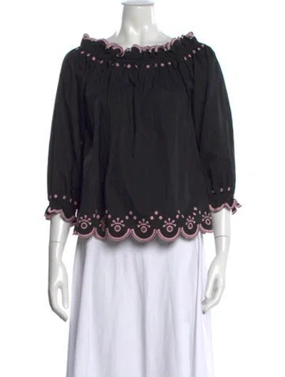 Pre-owned Saloni Printed Off-the-shoulder Blouse In Black